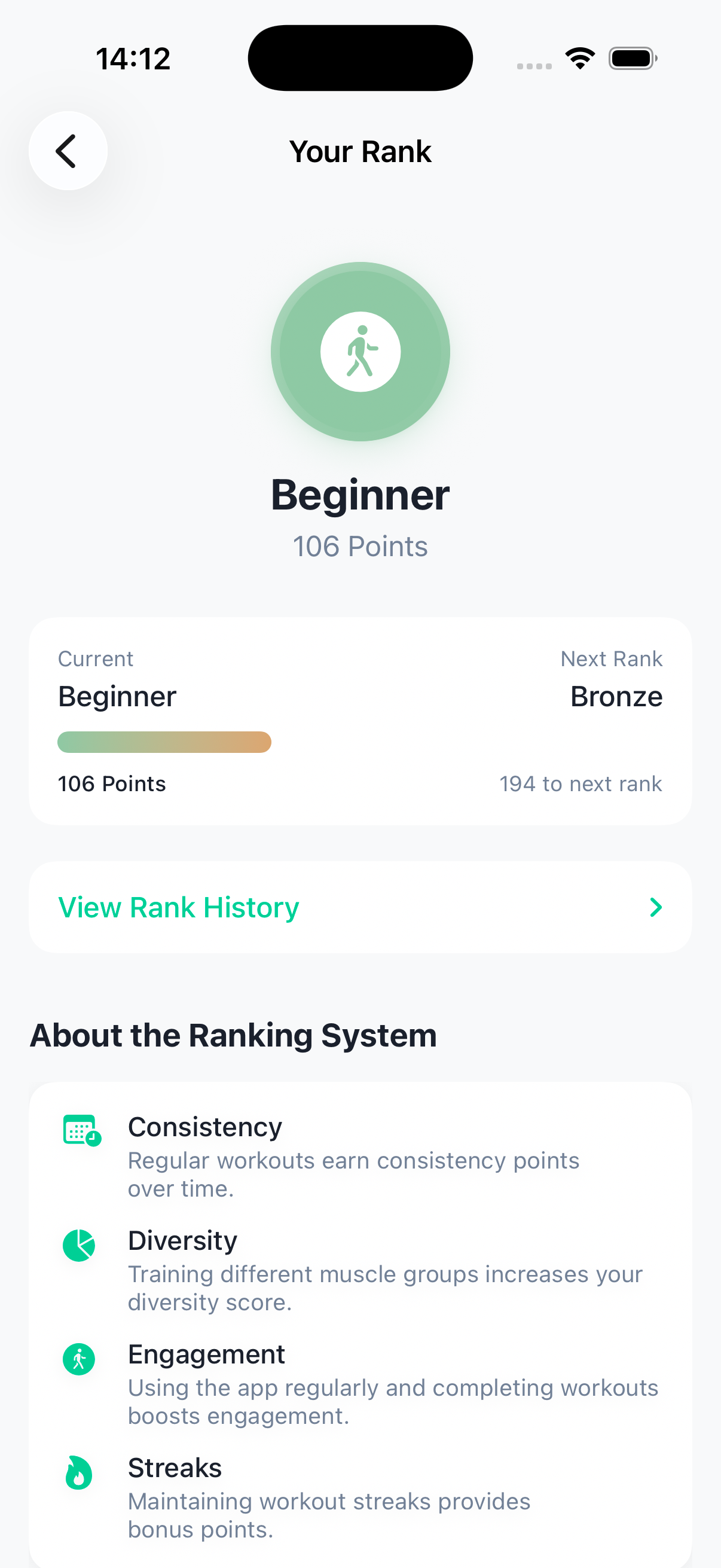 FitPulse achievement ranking screen